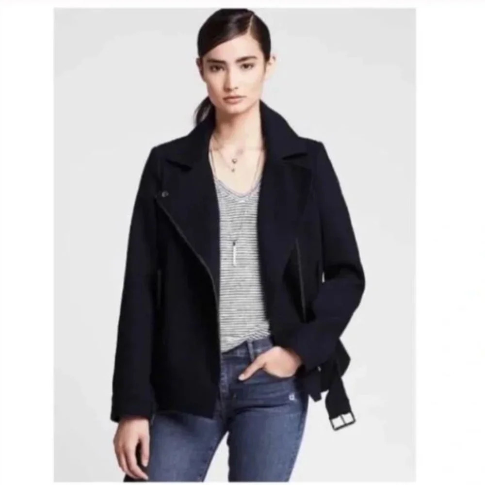 Banana Republic Navy Blue Cotton Biker Moto Jacket Size‎ Small